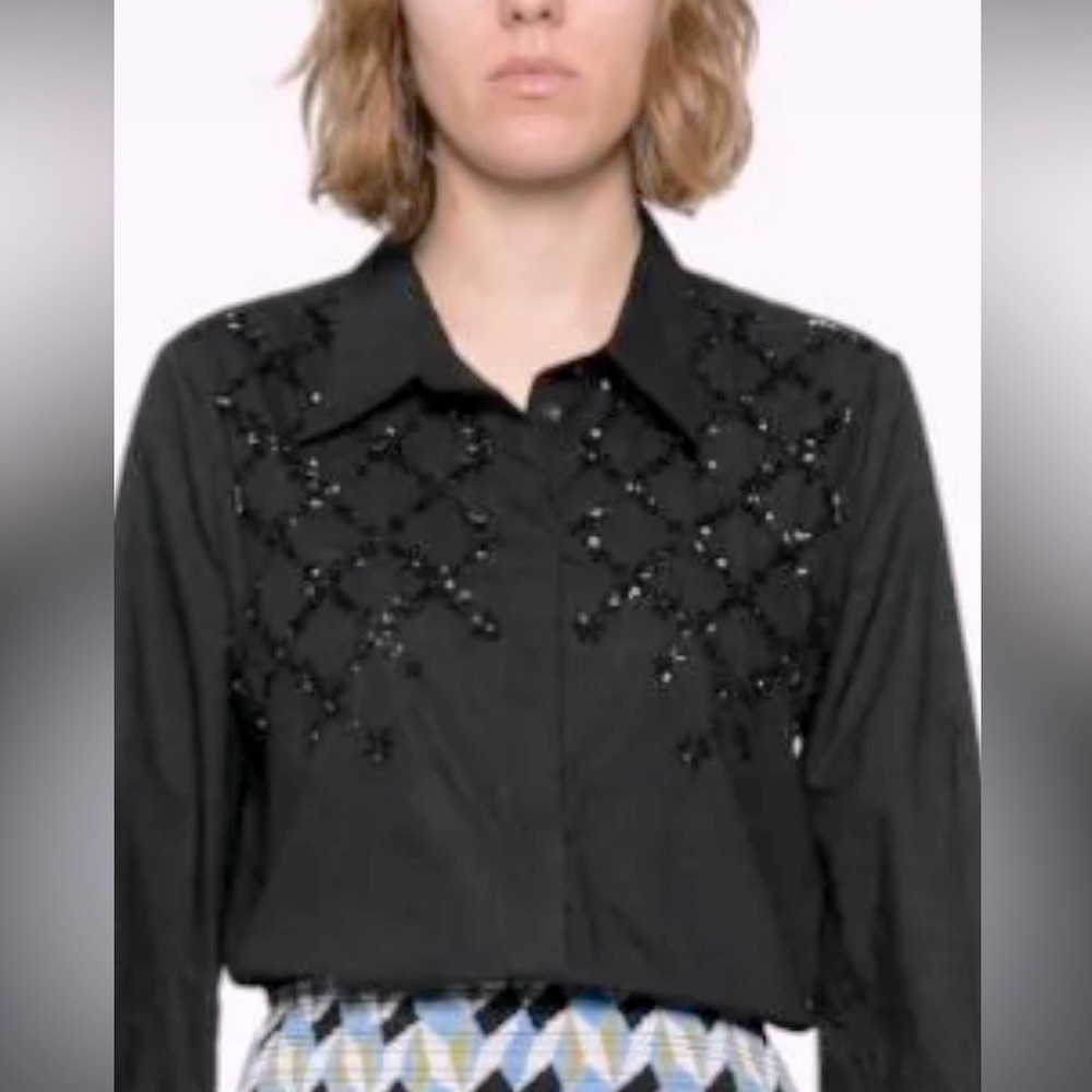 Dorothee Schumacher short blouse top beaded embellished black size 2 fits S/M